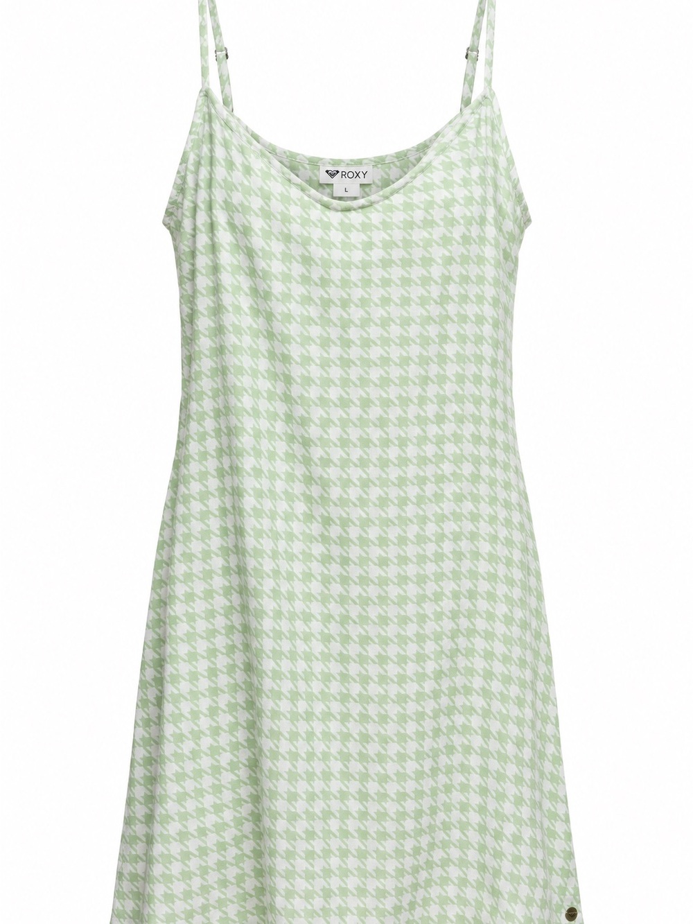 NWT ROXY Shine A Light Dress Women L Green Houndstooth Strappy Mini